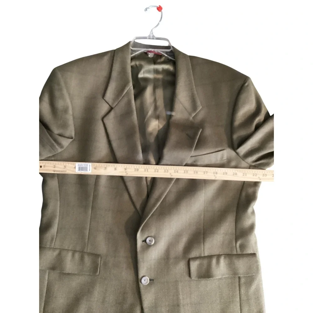 Austin Reed Blazer 44S Olive Green Herringbone Wool Lux Sport Coat Dark Academia